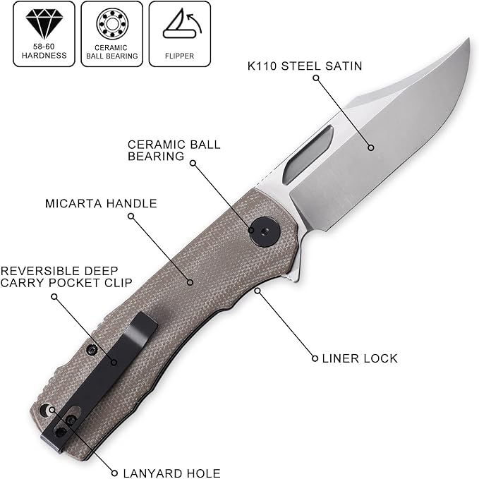 Petrified fish PFP03 Victor,3.58" K110 Satin Blade,140g Micarta Handel Flipper Liner lock Folding