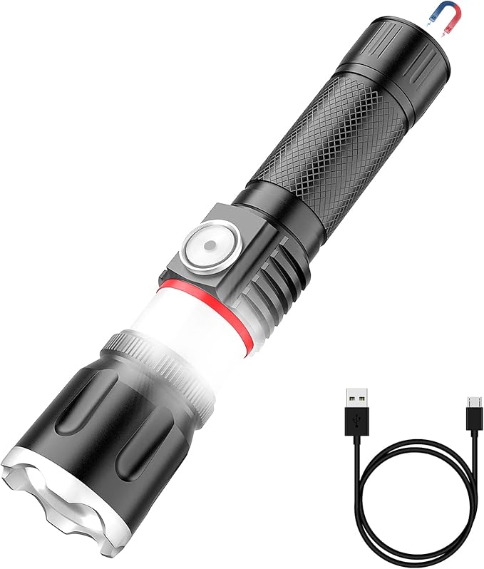 Tactical Flashlight Rechargeable, High Lumens Led Flashlights Handheld-Magnetic Base, Super Bright