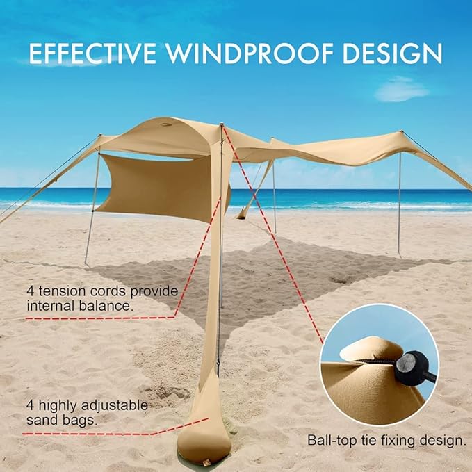 Beach Canopy Tent Shade with Sidewalls 10x10FT, 6.6FT Tall, UPF50+ Sun Shelter, Windproof & Water