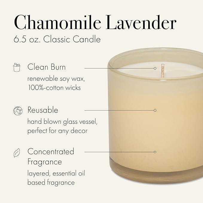 LAFCO New York Classic Candle, Chamomile Lavender - 6.5 oz - 50-Hour Burn Time - Reusable, Hand
