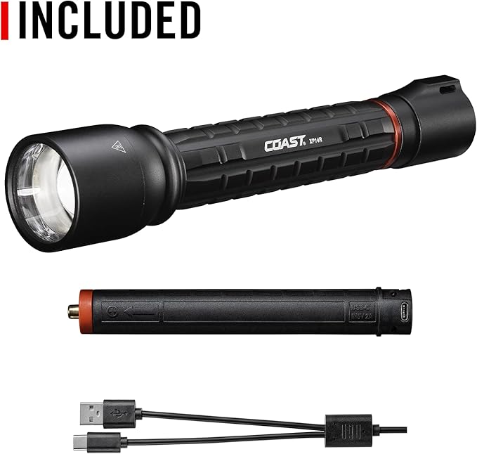 Coast XP14R 4500 Lumen USB-C Rechargeable LED Flashlight with Slide Focus®?¯and Pure Beam® Focusing Optic, 5 Light Modes