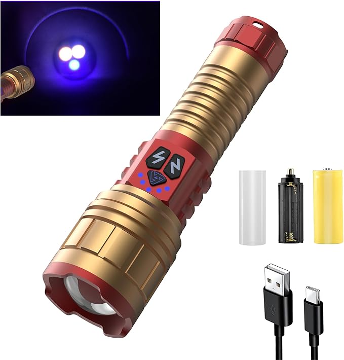 3 in 1 Rechargeable Flashlight True 5000 Lumens Outdoor Strong Cob Light, 5000mAh Zoomable Beam LED
