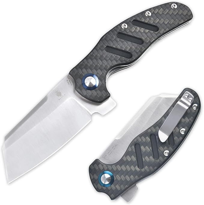 Kizer C01c (XL) Sheepdog Pocket Knife, 154CM Sheepsfoot Blade Folding Knife with Gray Carbon Fiber