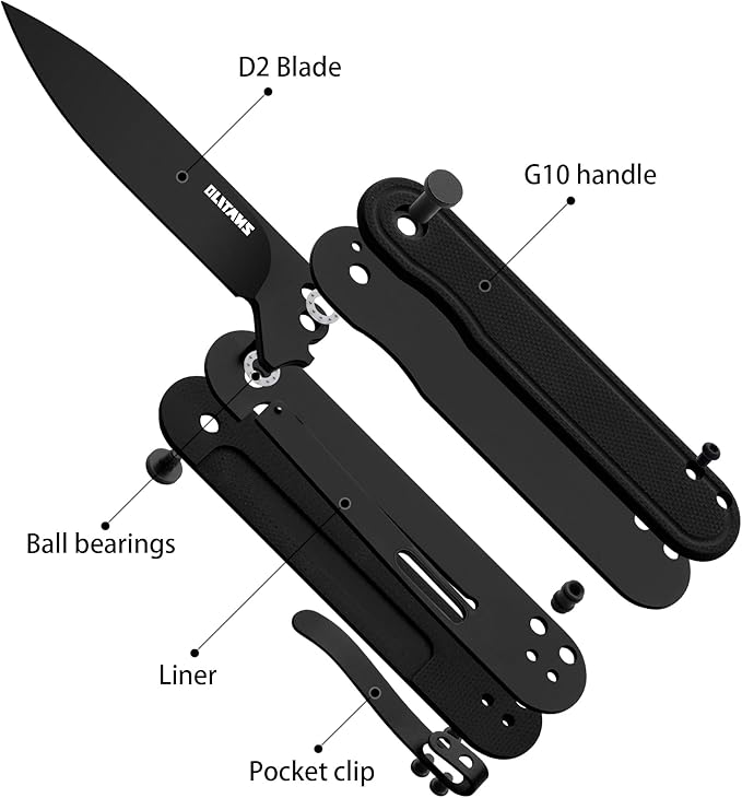G040 Pocket Knife, 2.75'' D2 Steel Blade G10 handle, Small EDC Knife with Pocket Clip for Men