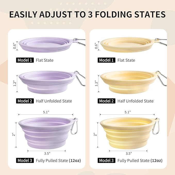 Collapsible Dog Bowls 2-Pack, Portable Travel Dog Bowl with Carabiner, Food-Grade Silicone Pet Bowl