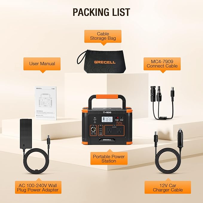 500W Portable Power Station, GRECELL Solar Generator 519Wh (Peak 1000W) Lithium Battery Power