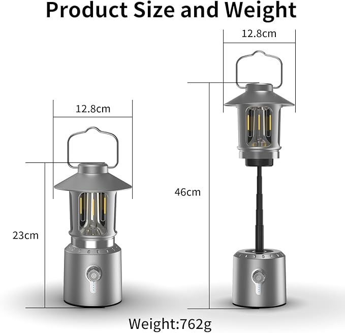 Camping Lantern Rechargeable, 8000mAh Power Bank, Telescopic Tent Light with 360° Lighting, Dual