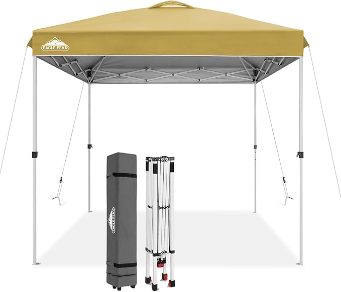 EAGLE PEAK Pop Up Canopy Tent with Wheeled Carry Bag, 8 Stakes, 4 Ropes, Easy Set Up Tent Canopy