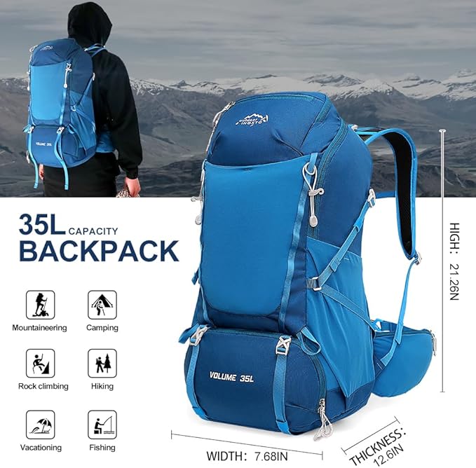 INOXTO 35L Hiking Backpack with 3Lwater bladder, Camping Backpack with Waterproof Rain Cover for