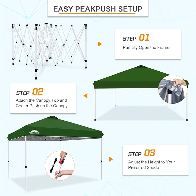 EAGLE PEAK Pop Up Canopy Tent with Wheeled Carry Bag, 8 Stakes, 4 Ropes, 4 Weight Bags, Easy Set Up