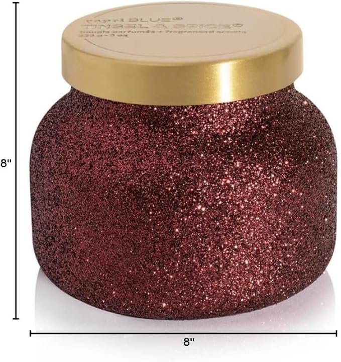 Capri Blue Tinsel & Spice Holiday Candle - Petite Glam Jar Candle - Juniper Berry, Cinnamon &