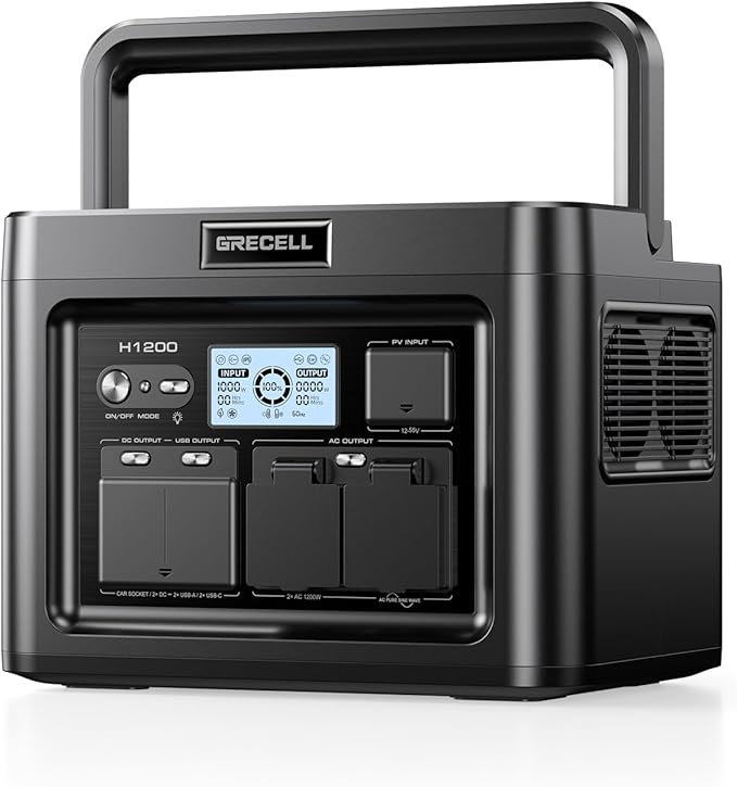 GRECELL H1200 Portable Power Station 1200W, 672Wh LiFePO4 Battery Solar Generator with 10ms UPS