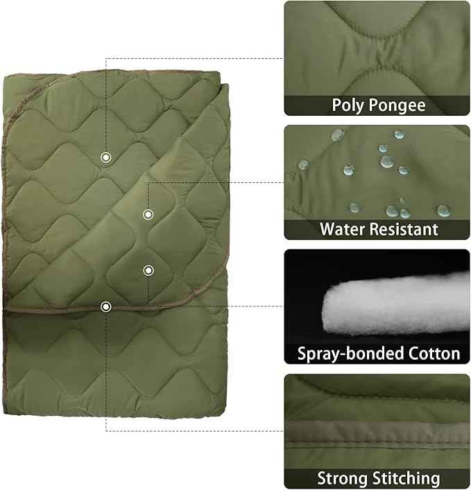 Poncho Liner Military Insulation Outdoor Camping Blanket for Travel, Beach, Grass, Picnic, Car
