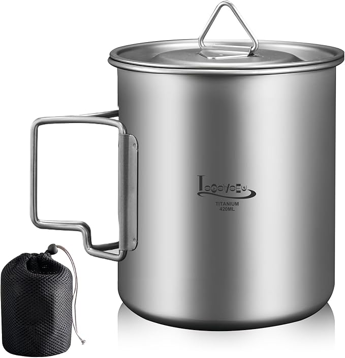 Titanium Pot with Lid, Lightweight Camping Pot with Foldable Handles, Portable Titanium Cooking