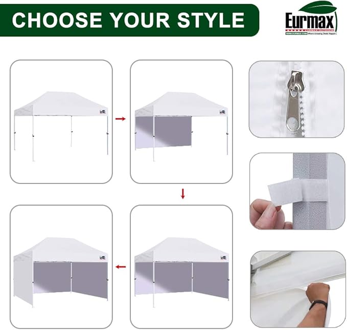 Eurmax USA 10'x15' Pop-up Canopy Tent Commercial Instant Canopies with 4 Removable Zipper End Side