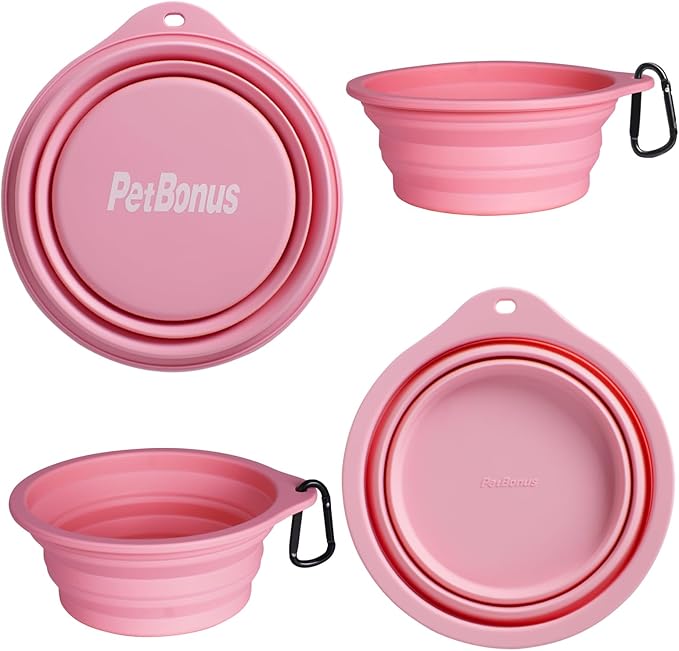 PetBonus 2-Pack Large Silicone Collapsible Dog Bowls, 34oz/1000ml BPA Free Portable Foldable Travel