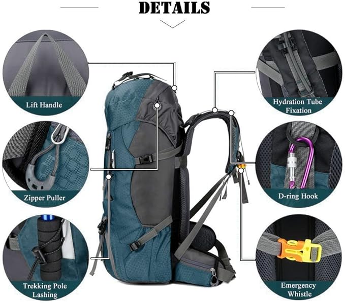 Bseash 60L Waterproof Hiking Camping Backpack with Rain Cover, Large Outdoor Sport Travel Daypack