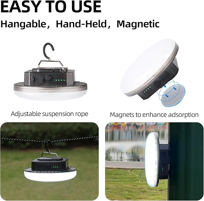12000mAh (45W) Camping Hanging Tent Light Emergency Power Outage Lantern Home Use 4000LM 3 Modes