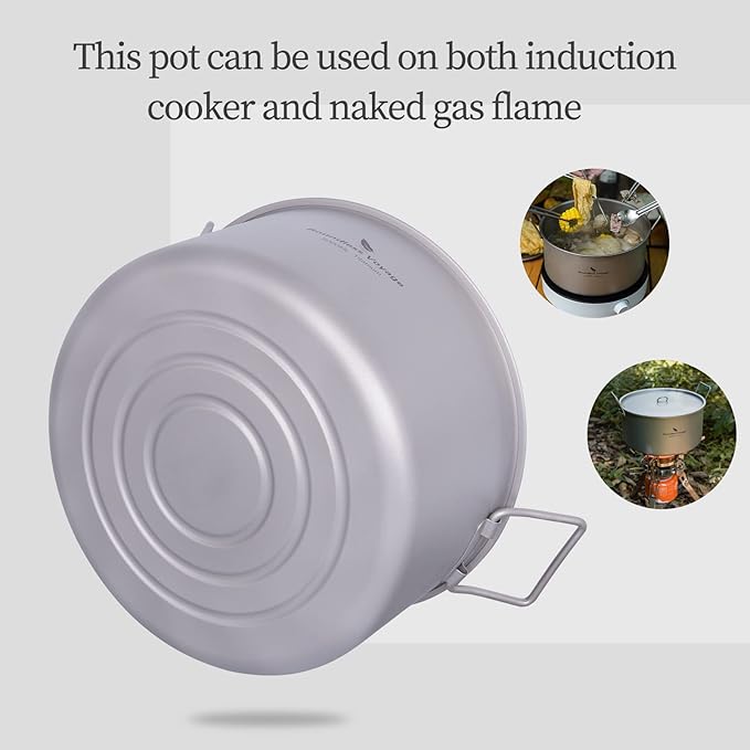 Boundless Voyage Outdoor Camping Titanium Pot 5.0L Stockpot with Lid Folding Handle Hiking Picnic