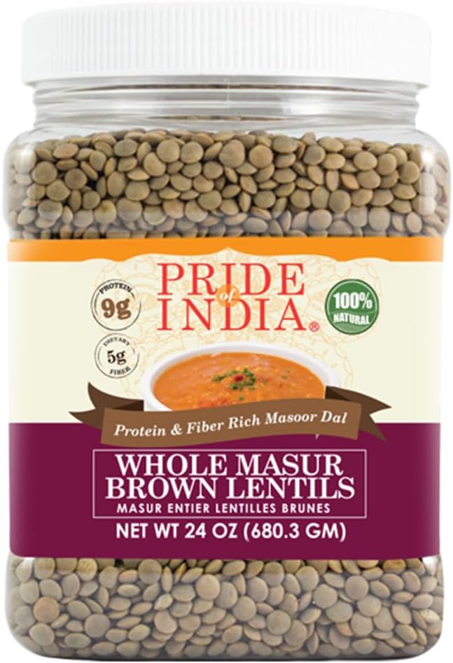Pride Of India - Indian Whole Brown Crimson Masur Lentils - Protein & Fiber Rich Masoor Whole, 1.5