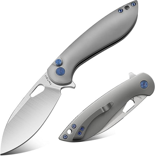 FINTISO Pocket Knife, 3.1" Premium 14C28N Blade Folding Knife with Button Lock, EDC Knife with