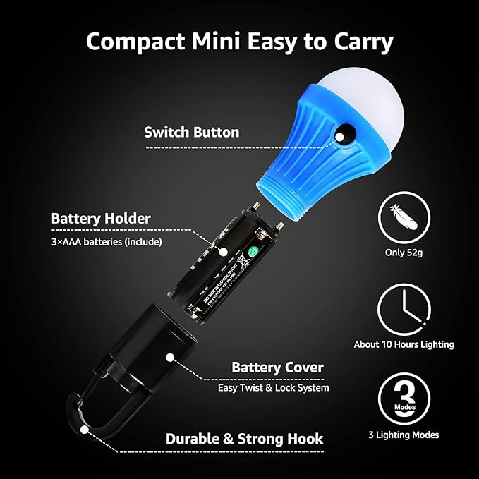 Lepro LED Camping Lantern, Camping Essentials, 3 Lighting Modes, Hanging Tent Light Bulbs with Clip