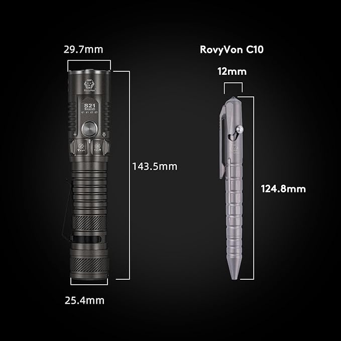RovyVon S21 High Lumen EDC Flashlight, 3000 Lumens and 400 Meters Long Throw Searchlight with Easy