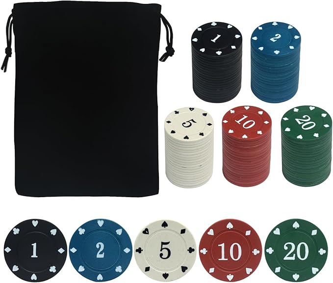100PCS Poker Chip Set with Portable Storage Bag Professional Grade Casino Style 5 Colours for Texas