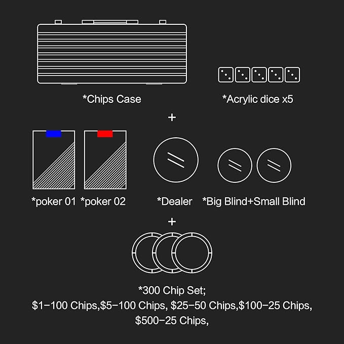 14g Clay Poker Chips Set 300 Pcs Poker Chips 39mm with High-end Aluminum Carrying Case/2 Decks of