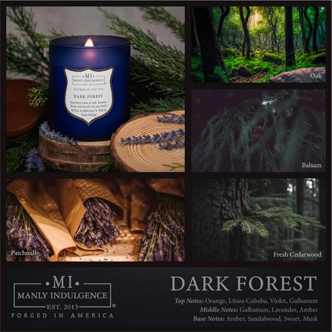 Manly Indulgence Dark Forest Scented Jar Candle for Men, Wood Wicked Candle, 15 oz - Oak, Balsam