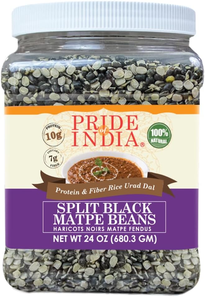 Pride Of India - Indian Split Black Gram Matpe Beans - Protein & Fiber Rich Urad Dal, 1.5 Pound Jar
