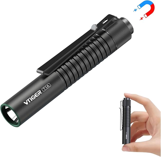 VTIGER T1A Mini Pocket EDC Flashlight with Clip,1300 Lumen Compact AA Rechargeable LED Little