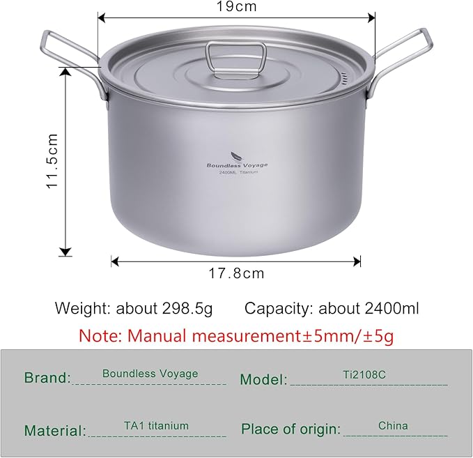Boundless Voyage Titanium Pot Portable Camping Cookware Lightweight Cooking Pot Set for Outdoor