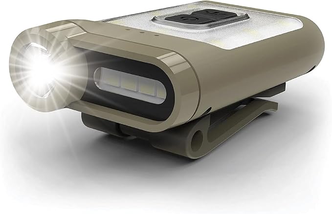 Claymore Capon 65A+ Tan Ultra-Light Clip-On Cap Light ??USB-C Rechargeable 230LM LED Compact