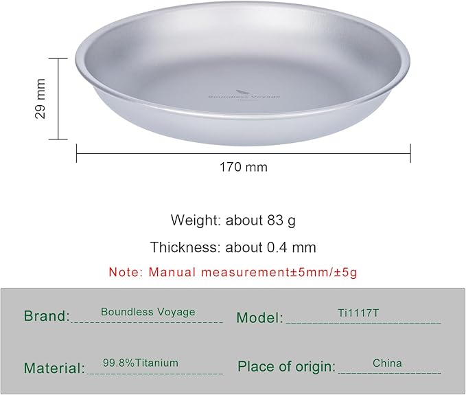 Boundless Voyage Titanium Camping Plate Dishes Saucer Lightweight Round Dinnerware Set Stackable