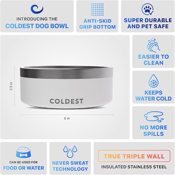 Coldest Dog Bowl - Anti Rust Metal, Non Slip, 3 Layers Insulated Stainless Steel Dog Bowls - Spill