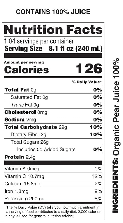 Pomona Organic Pear Juice, Cold Pressed USDA Organic Juices, Pears And Lemon Juice, No Added Sugar