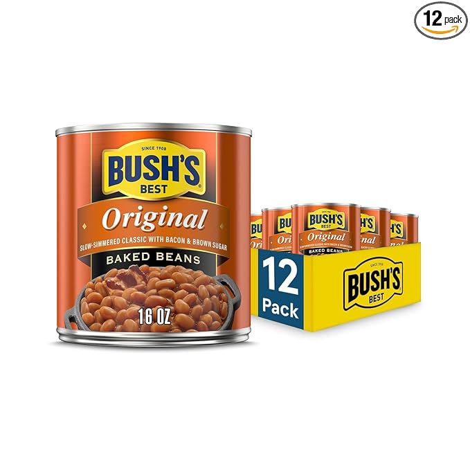 BUSH'S BEST 16 oz Canned Original Baked Beans, Source of Plant Based Protein and Fiber, Low Fat