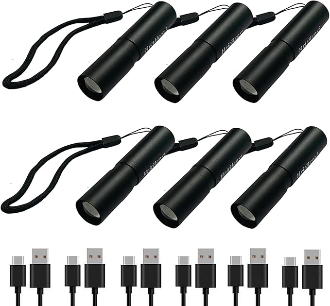 Rechargeable Mini LED Flashlights, 6pcs High Brightness Flash Light with Lithium Battery 3 Mode XPE