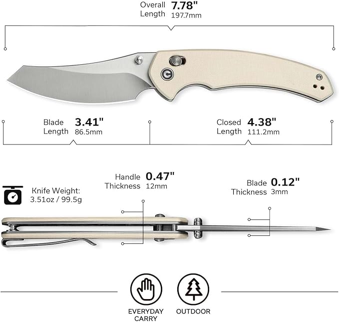 CIVIVI Sixgill Folding Pocket Knife for EDC, 3.41'' Nitro-V Blade G10 Handle, Deep Carry Reversible