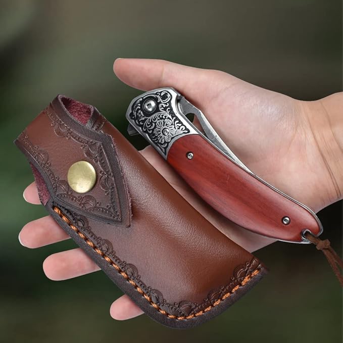 KOMWERO Damascus Pocket Knife for Men Women, Sharp VG10 Core Damascus Steel Knife for Outdoor