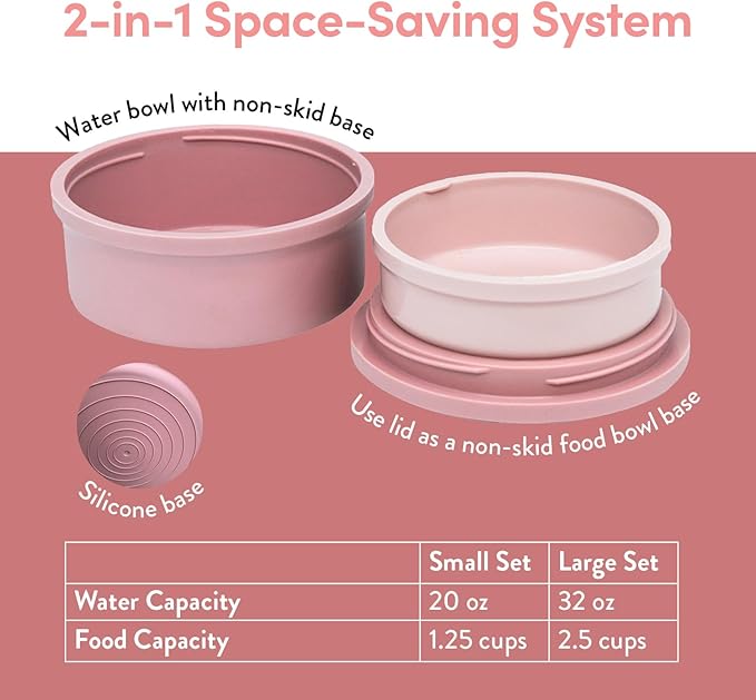 KindTail Dog Travel Bowls - Set of 2 Portable Pet Food & Water Dishes with Lid & Handle - Each