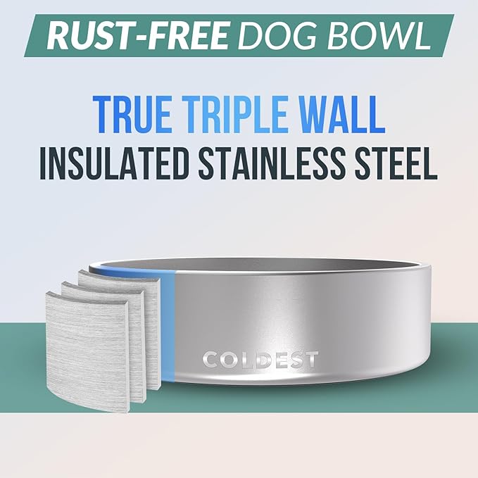 Coldest Dog Bowl - Anti Rust Metal, Non Slip, 3 Layers Insulated Stainless Steel Dog Bowls - Spill
