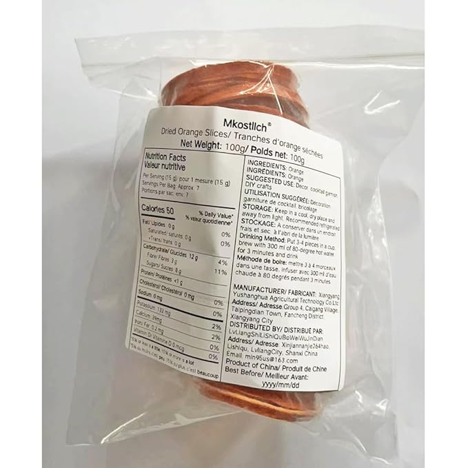 Mkostlich Dried Orange Slices, 3.52oz/100g Dehydrated Orange Slices, Natural Dried Oranges for