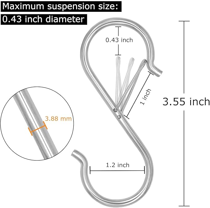 48 Pack S Hooks for Hanging, 3.5 inch Heavy Duty Metal S Hooks with Safety Buckle S Shaped Hooks