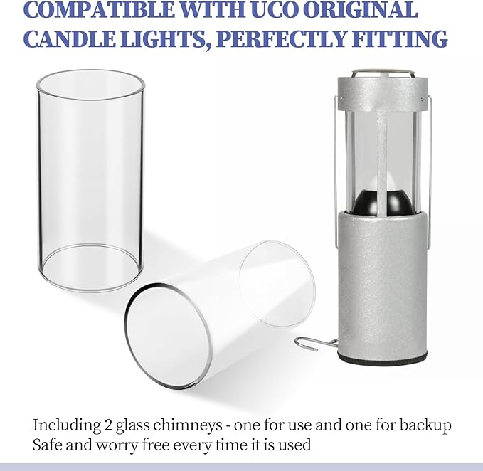 2-Pack Compatible Replacement Glass Chimney for UCO Candle Lantern, Durable & Heat-Resistant Glass