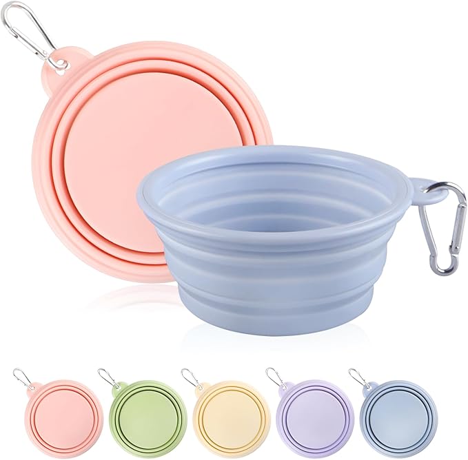 Collapsible Dog Bowls 2-Pack, Portable Travel Dog Bowl with Carabiner, Food-Grade Silicone Pet Bowl