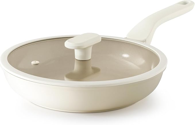 PRICUSIS Nonstick Ceramic Frying Pan with Lid, 8/10 Inch Skillet with Stay Cool Handle, Fully