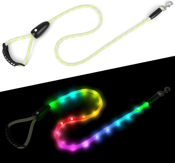 BSEEN Light Up Dog Leash - LED Dog Leash Type-C Rechargeable, 13 Lighting Modes, Glow in The Dark