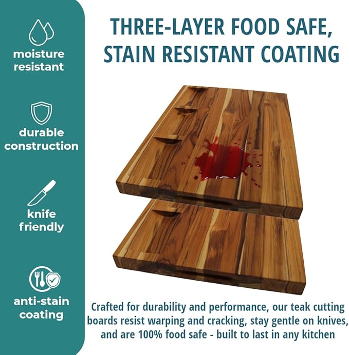 EcoDecors, Teak Cutting Board 20"x15" Reversible Edge Grain, Extra Large Solid Teak Wood Carving
